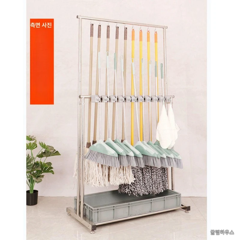 대걸레거치대 강철 바퀴식 벽걸이 청소용품 수납함 업소용 정리 보관함 상세 이미지 4