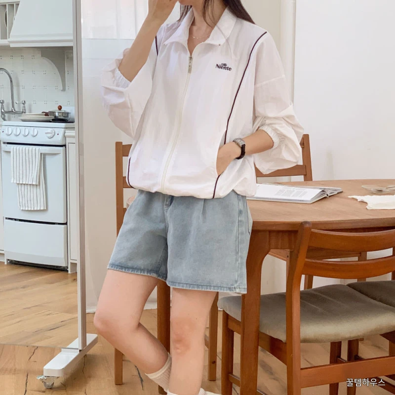 여성 라인 배색 나일론 바람막이 간절기 데일리룩 캐주얼 러닝 루즈핏 바스락 윈드브레이커 상세 이미지 4