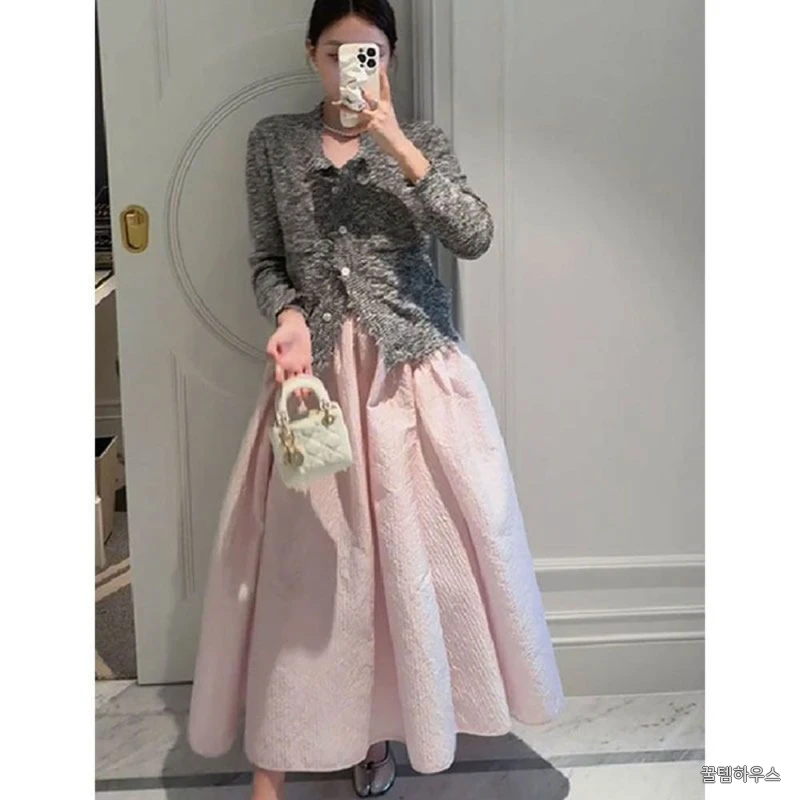 긴치마 발목길이 여성 길이 여름 치마 롱스커트 데님 롱 청치마 데일리 캐주얼 발목 스커트 그레이 스웨터 S (80-95) 상세 이미지 3