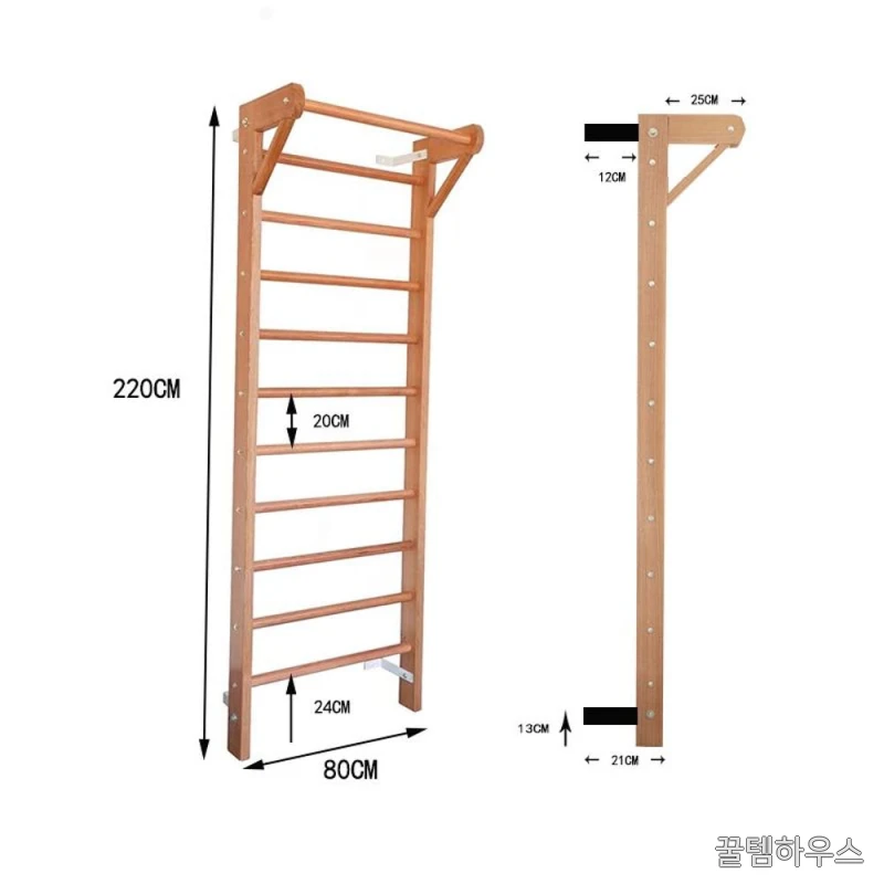 [해외직구] 원목 월바 스톨바 슈로스바 사다리 스트레칭 재활 운동기구 2x0.8 심플 우드 사다리 ABS 링 포함 상세 이미지 3