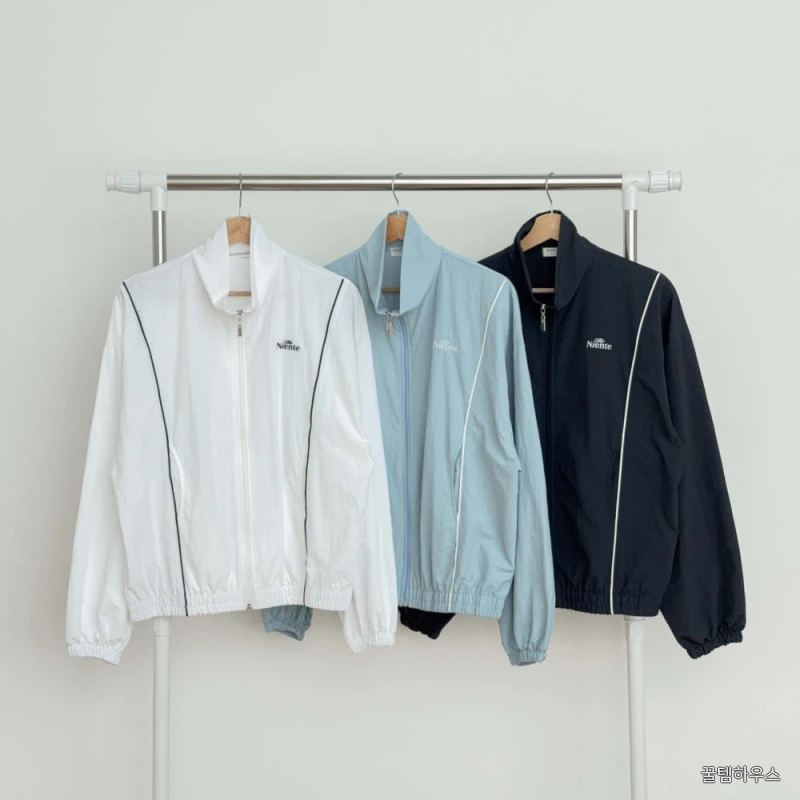여성 라인 배색 나일론 바람막이 간절기 데일리룩 캐주얼 러닝 루즈핏 바스락 윈드브레이커 상세 이미지 10