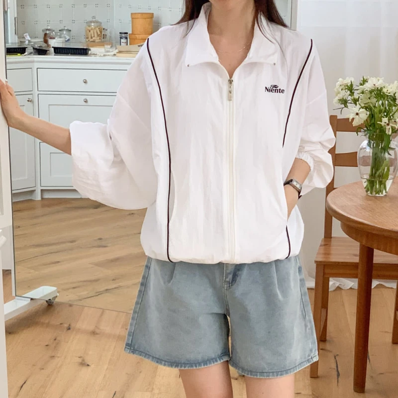 여성 라인 배색 나일론 바람막이 간절기 데일리룩 캐주얼 러닝 루즈핏 바스락 윈드브레이커