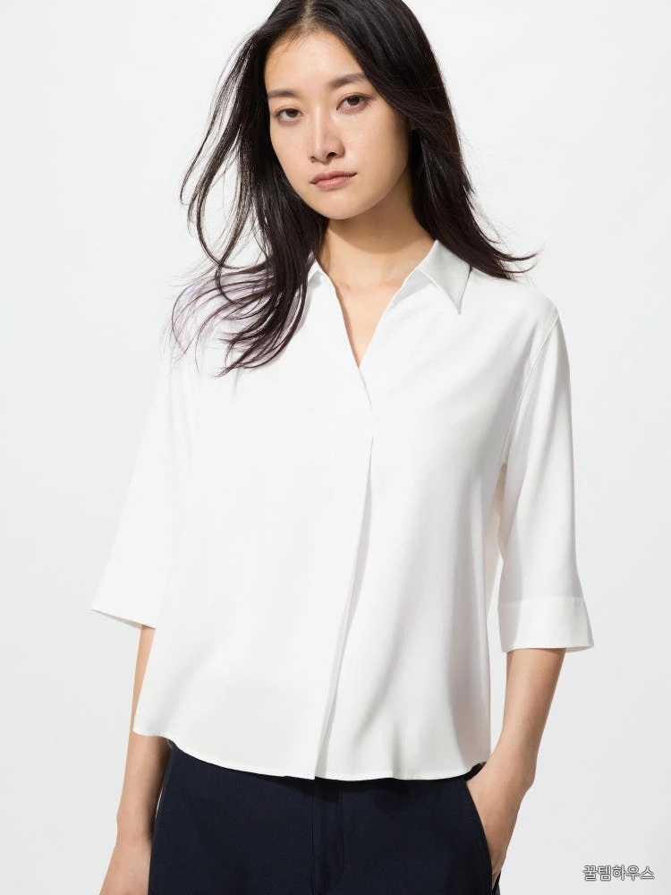 레이온 스키퍼 칼라 블라우스 7부 셔츠 /26SS 봄여름 가벼운 시원한 부드러운 상세 이미지 5