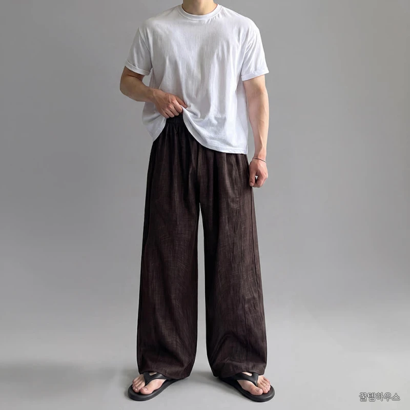 [SET] 세미오버핏 크롭 반팔티 + 와이드핏 린넨 데님팬츠 상세 이미지 3