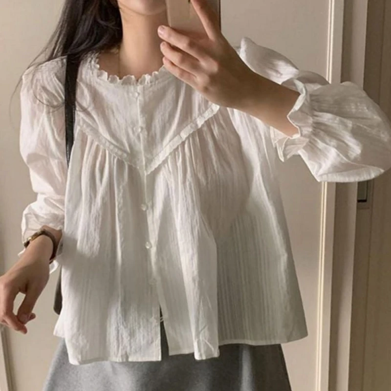 루즈핏 라운드 긴팔 블라우스