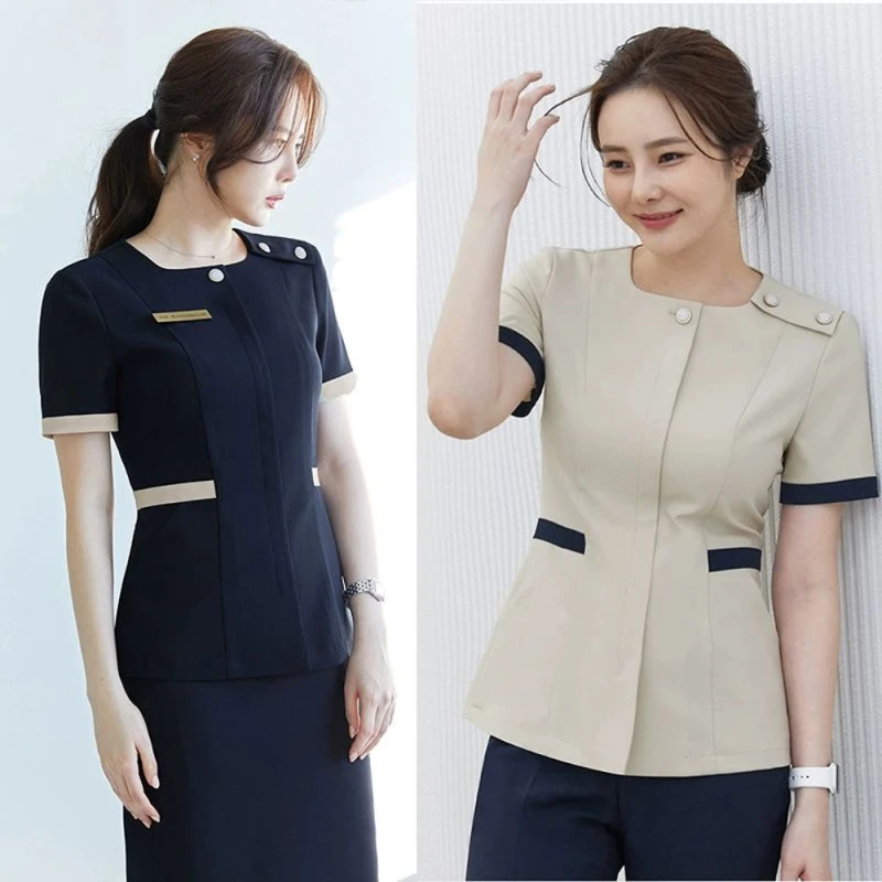 유니폼 반팔 세트 리셉션 성형 외과 근무복 데스크 네이비블루 반팔+네이비블루 바지 S