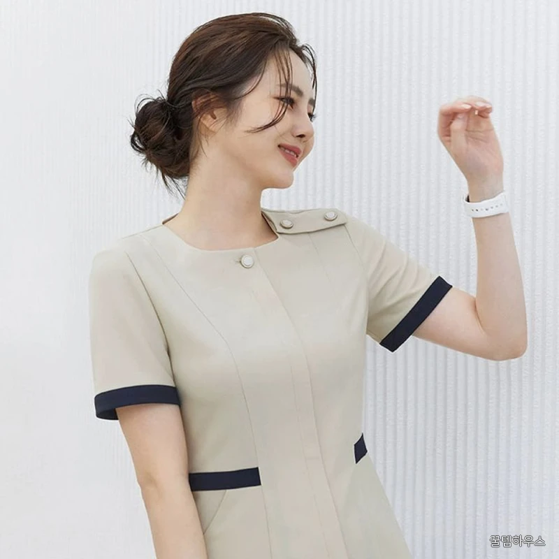 유니폼 반팔 세트 리셉션 성형 외과 근무복 데스크 네이비블루 반팔+네이비블루 바지 S 상세 이미지 3