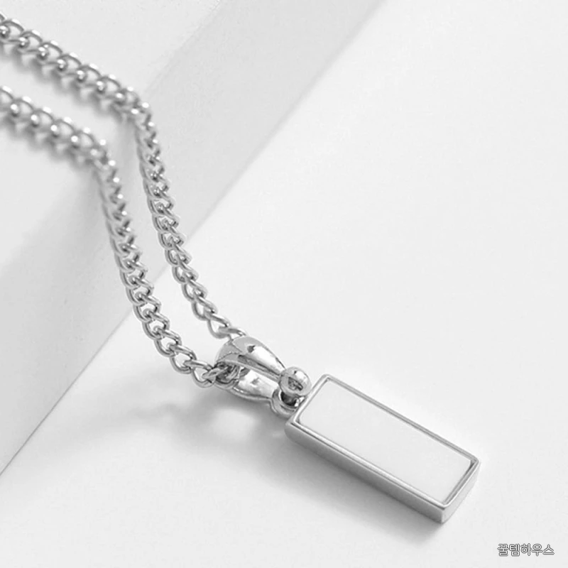 모던 스퀘어 화이트 펜던트 써지컬스틸 체인 목걸이 상세 이미지 2
