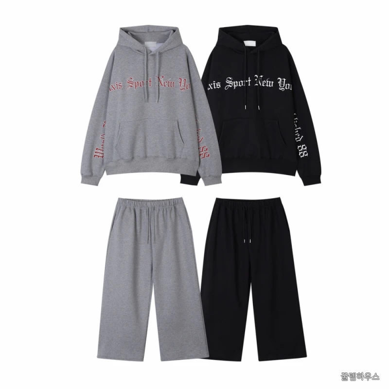 SET) 뉴욕 레터링 후드 셋업 2COLOR 기모 빅사이즈 스트링팬츠 상세 이미지 9