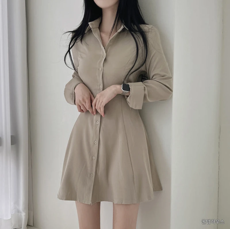 여성 셔츠 원피스 슬림핏 미니 드레스 하객룩 상세 이미지 3