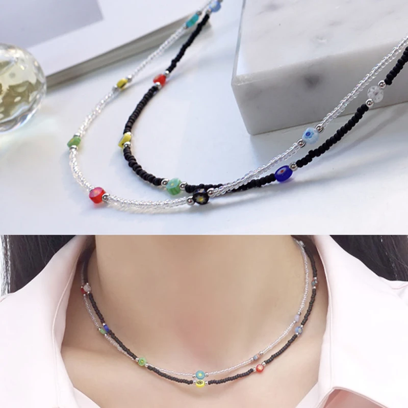 블랙&화이트 비즈 목걸이