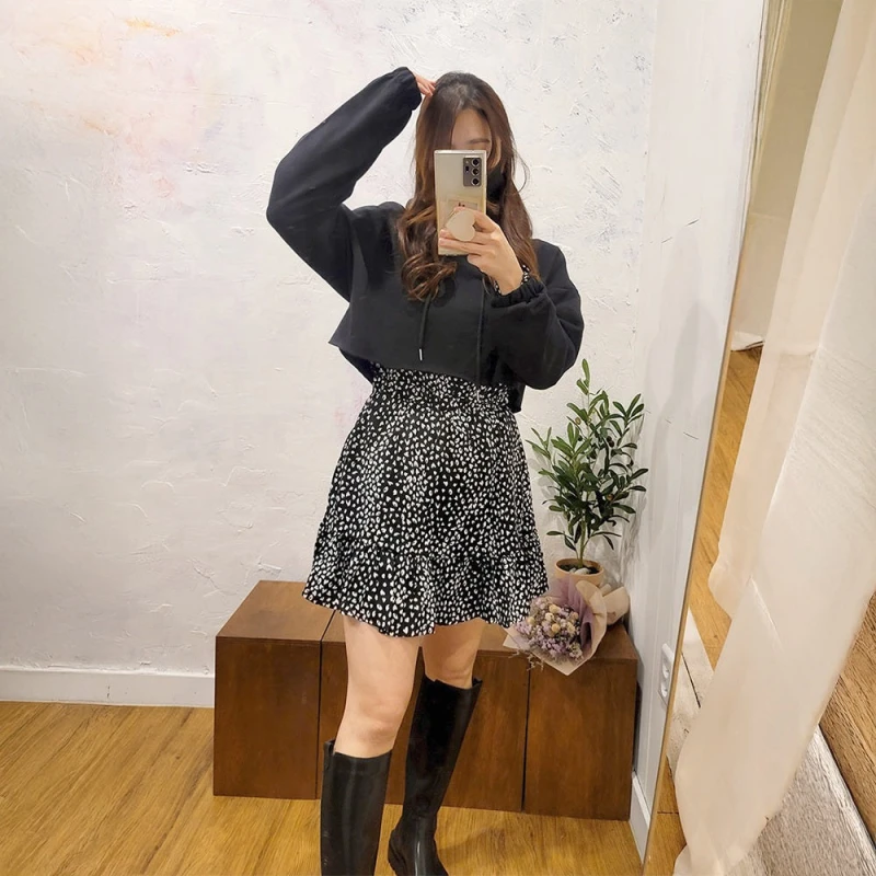 허리스트링 호피 미니원피스