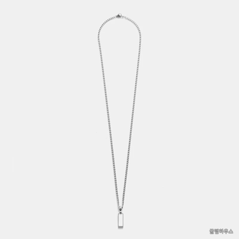 모던 스퀘어 화이트 펜던트 써지컬스틸 체인 목걸이 상세 이미지 3