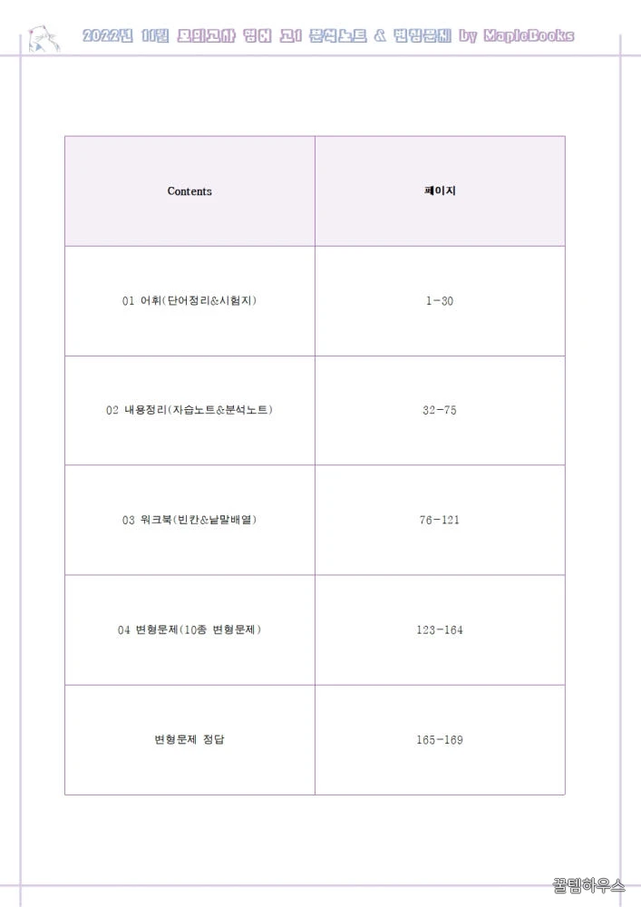 2022년 11월 모의고사 영어 고1 기출 분석노트 워크북 변형문제 상세 이미지 2