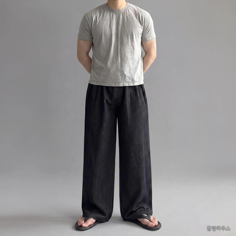 [SET] 세미오버핏 크롭 반팔티 + 와이드핏 린넨 데님팬츠 상세 이미지 5