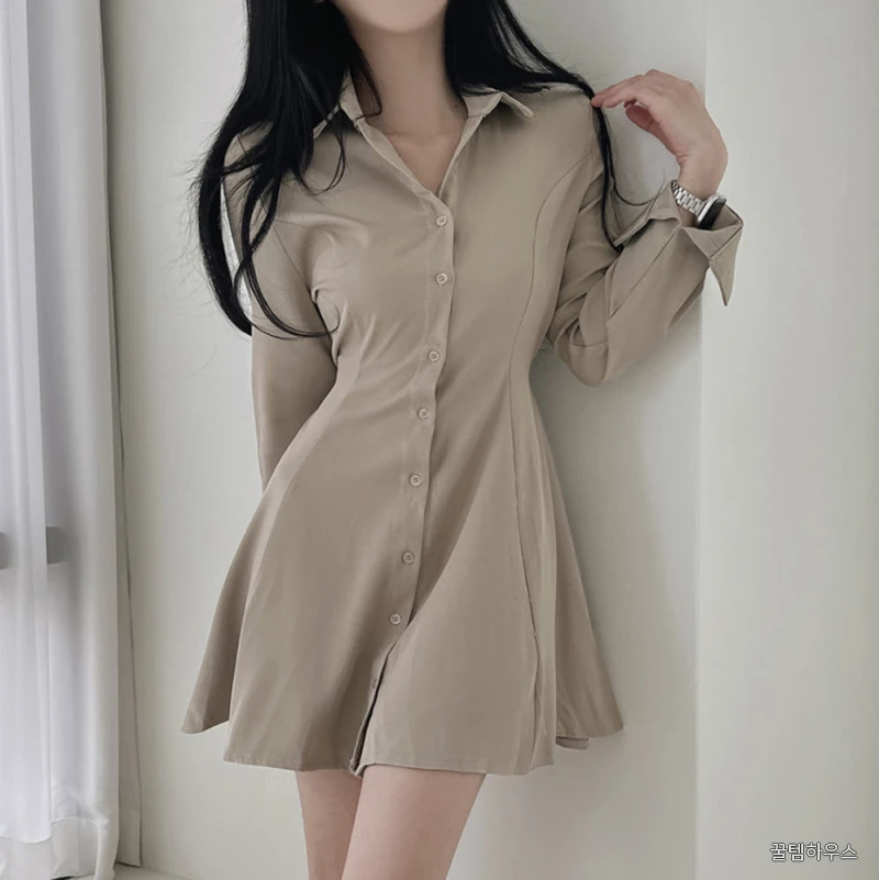 여성 셔츠 원피스 슬림핏 미니 드레스 하객룩 상세 이미지 5