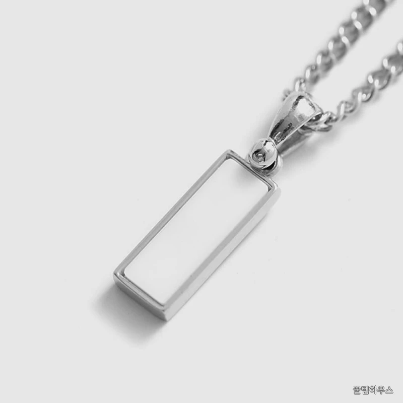 모던 스퀘어 화이트 펜던트 써지컬스틸 체인 목걸이 상세 이미지 5