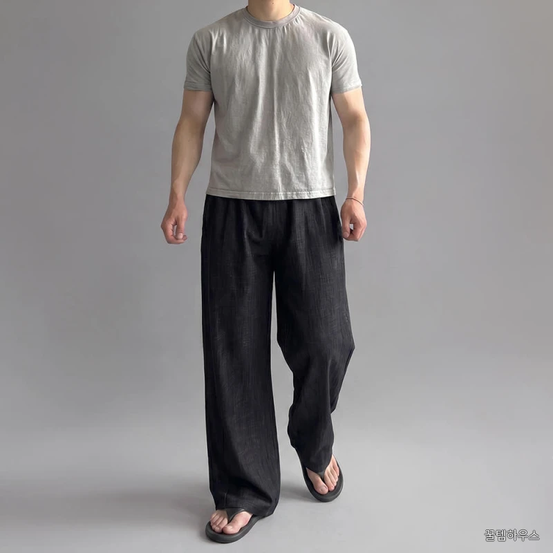 [SET] 세미오버핏 크롭 반팔티 + 와이드핏 린넨 데님팬츠 상세 이미지 6