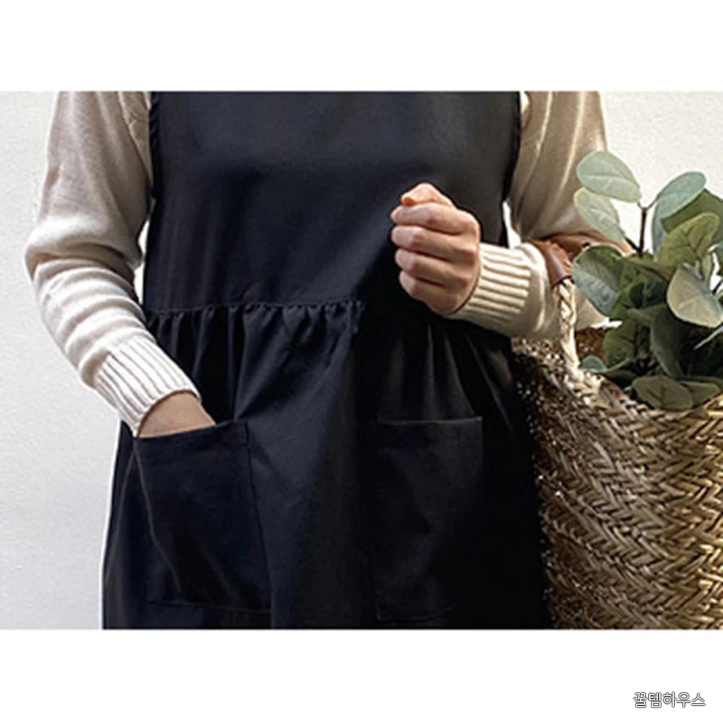블랙 단추 앞치마 플로리스트 바리스타 어린이집 보육교사 제빵 신혼 원피스형 에이프런 상세 이미지 5