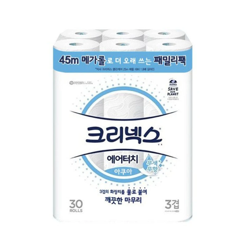 크리넥스 아쿠아 메가롤 45 30롤 롤화장지 화장실 두루마리휴지 (070324)