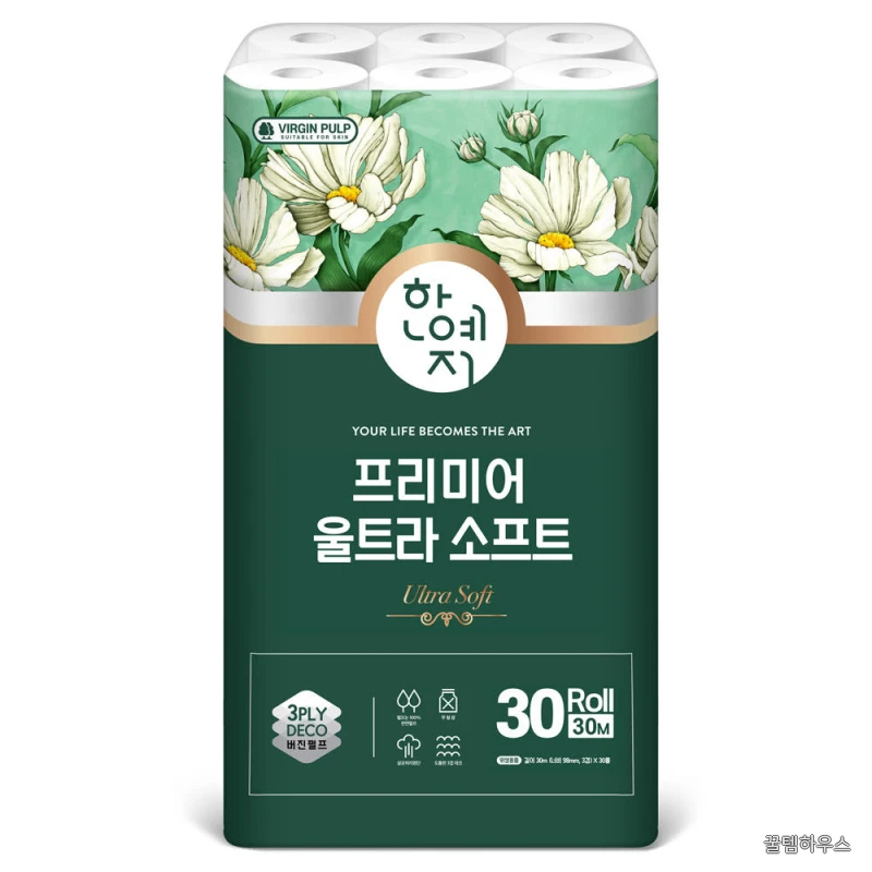 천연펄프 프리미어 울트라 소프트 두루마리 휴지 30롤 2팩 상세 이미지 2