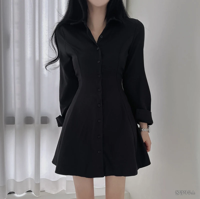 여성 셔츠 원피스 슬림핏 미니 드레스 하객룩 상세 이미지 4