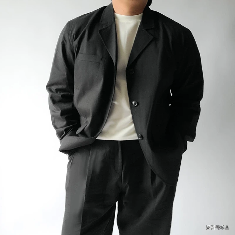 남자결혼식하객룩 다크네이비 정장 베이지 차콜그레이 오버핏 와이드 아메카지 셋업 수트 상세 이미지 7