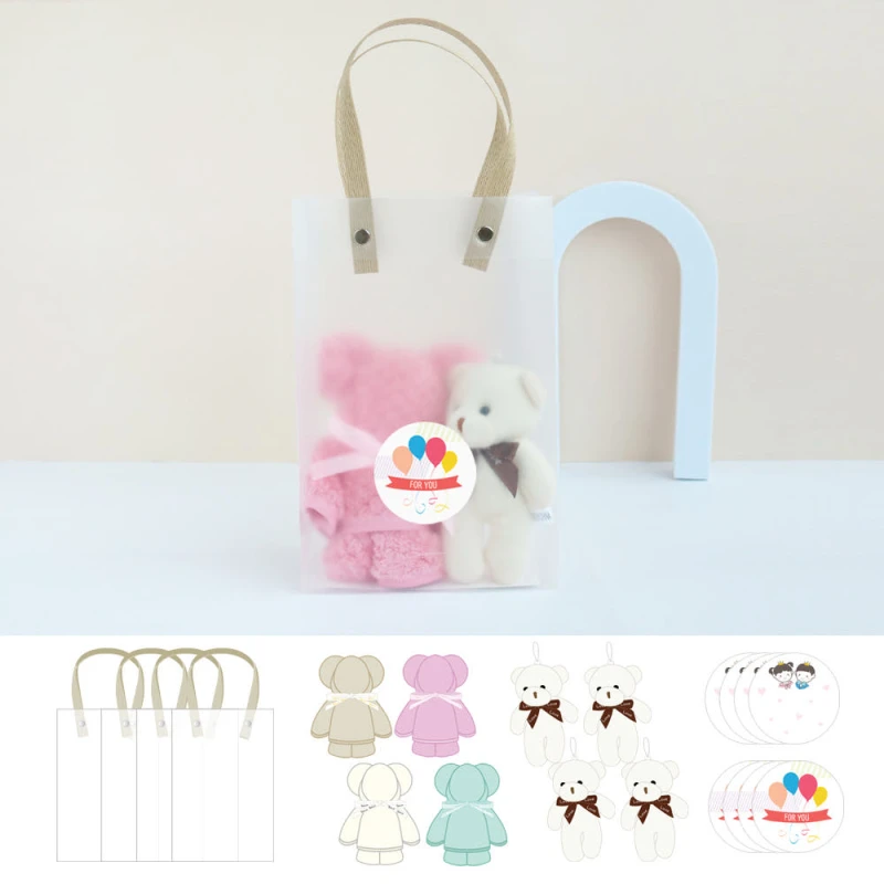 고리 수건 곰 타올 소 30x30+키링+반투명 가방(소) 4세트 어린이집 답례품