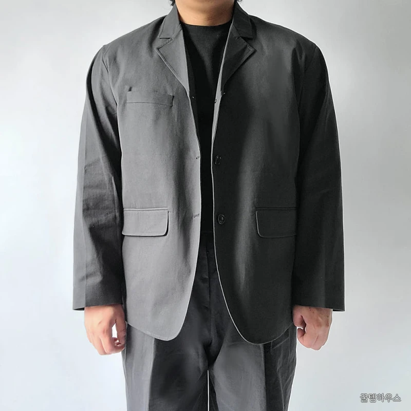 남자결혼식하객룩 다크네이비 정장 베이지 차콜그레이 오버핏 와이드 아메카지 셋업 수트 상세 이미지 8