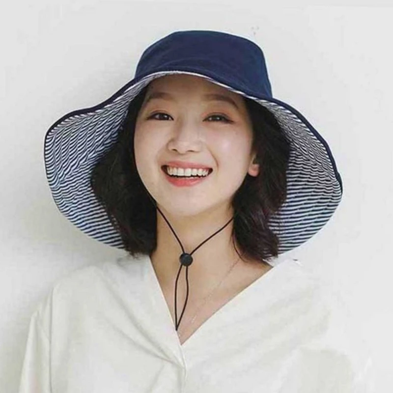 와이드챙 벙거지 모자 리버시블 여성 사파리 모자 여름 휴가